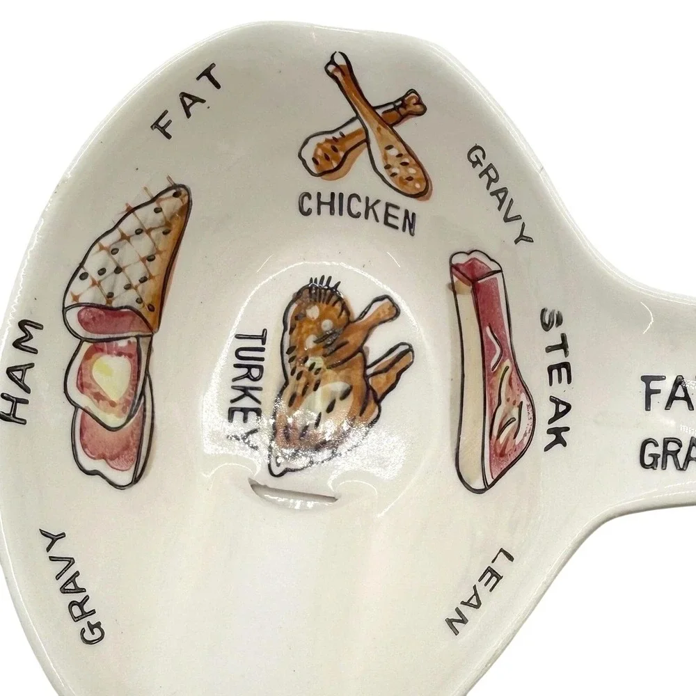 Vintage Ceramic Fat and Lean Gravy Separator Japan Yellow White Meat Graphics‎